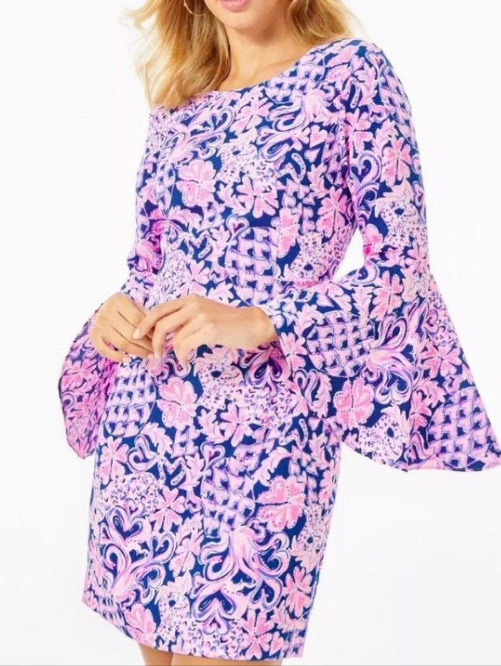 Lilly Pulitzer Womens Kayla Stretch Dress Love You Bunches Print Bell Sleeves 12
